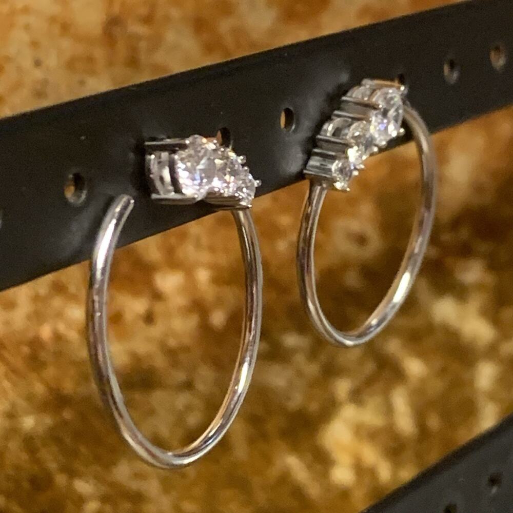 Sterling Silver and CZ Swirl Earrings by CC - Picture 4 of 7